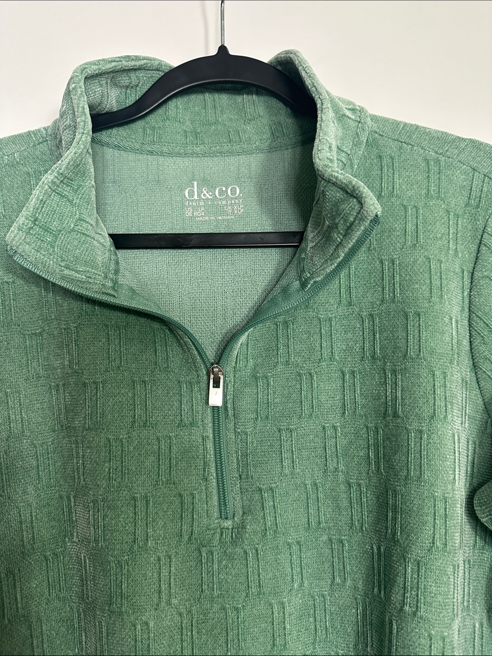 Denin & Co Mint/Sage Green Quarter-Zip Textured Pullover Sweater Size LP - Picture 7 of 15
